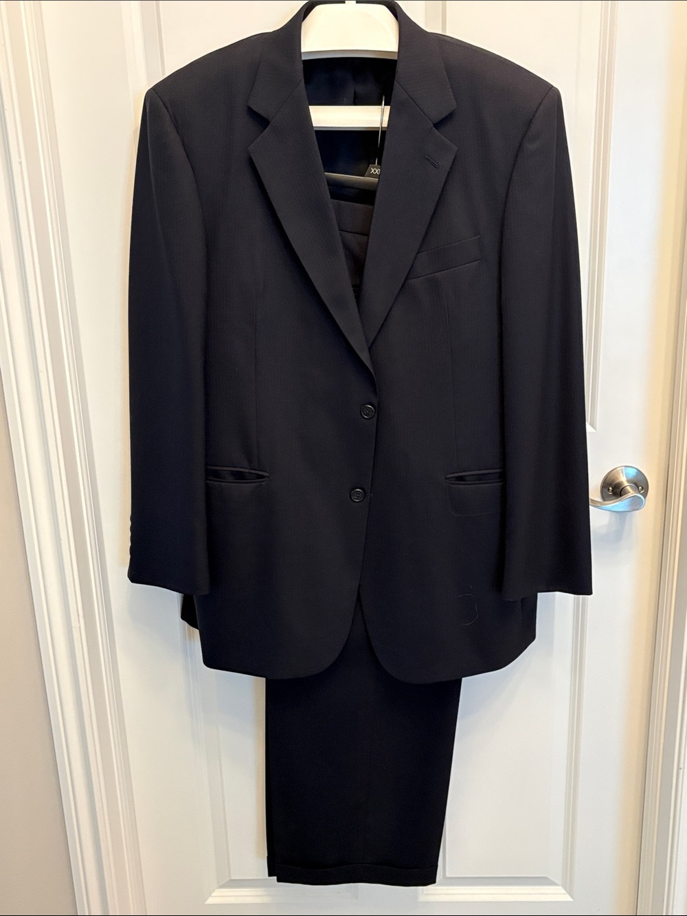 Stafford Super Men's Black Two-Piece Black Pinstripe Suit - 42 R 38W x 28L